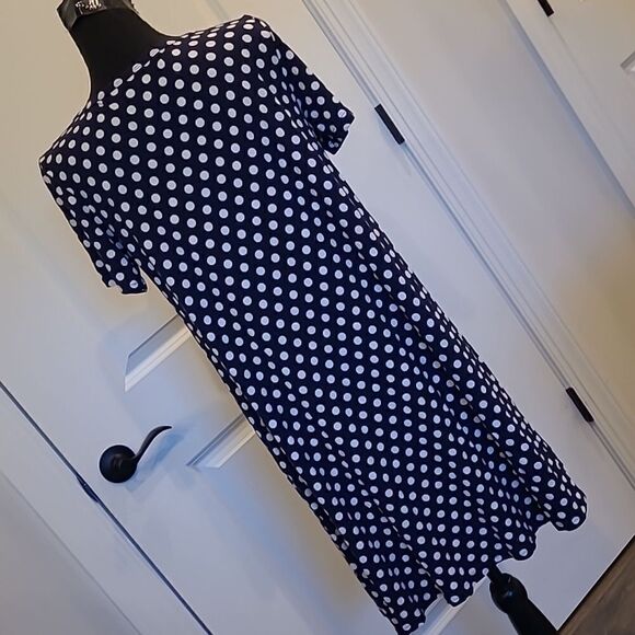 POPYOUNG sz XL navy midi dress with white polka-dots - Picture 4 of 9